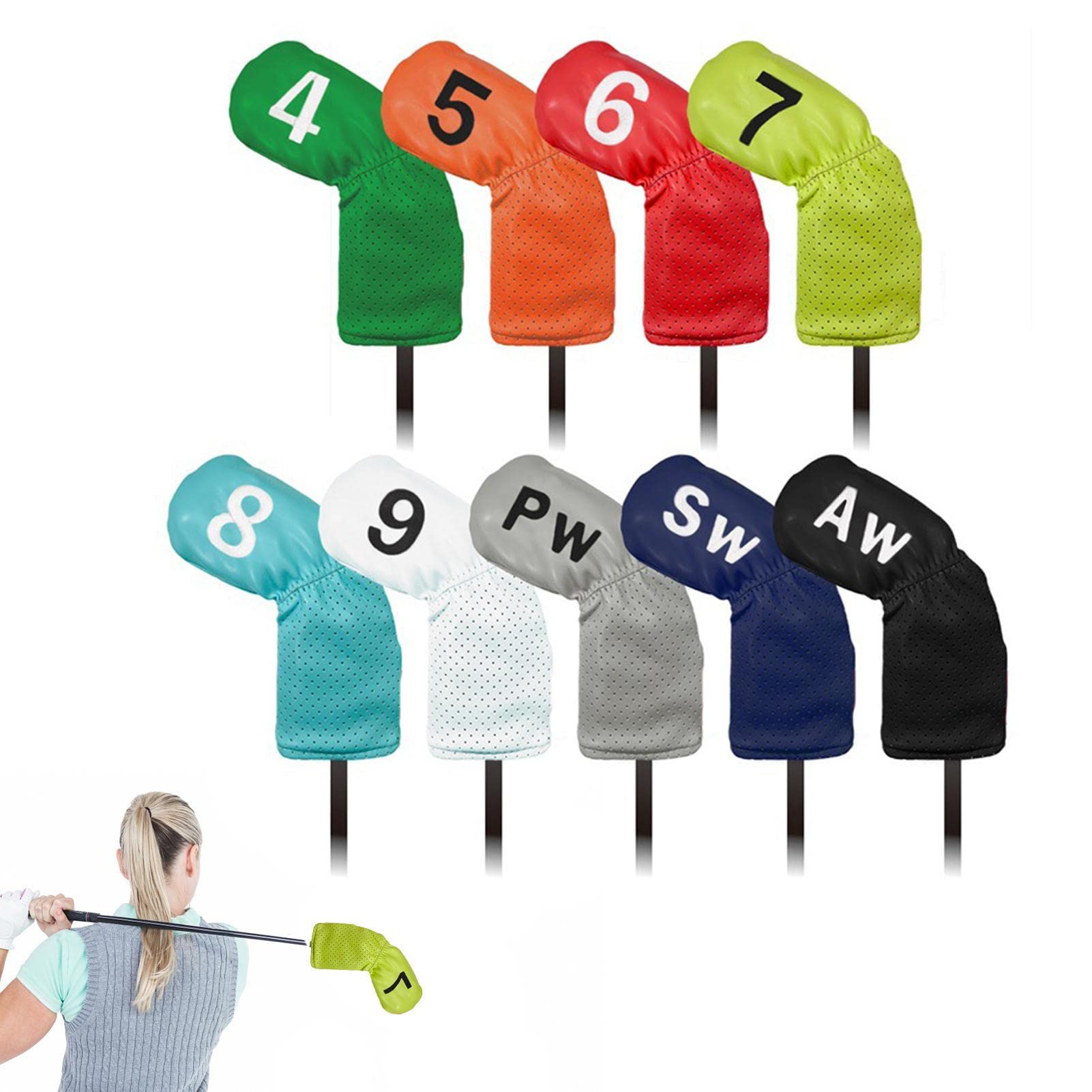 Iron Head Covers 9 housses clubs golf en fer | 9 capots clubs golf imperméables brodés en polyuréthane compatible avec la plupart des marques