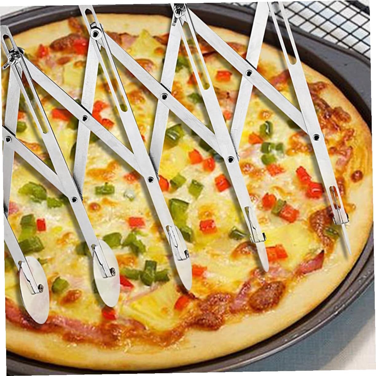 NOLITOY Coupe-pizza pour Découpe Précise en Acier Inoxydable avec 5 Roules Ajustables Outil de Pâtisserie Pratique et Moderne, Facile à Utiliser Ranger