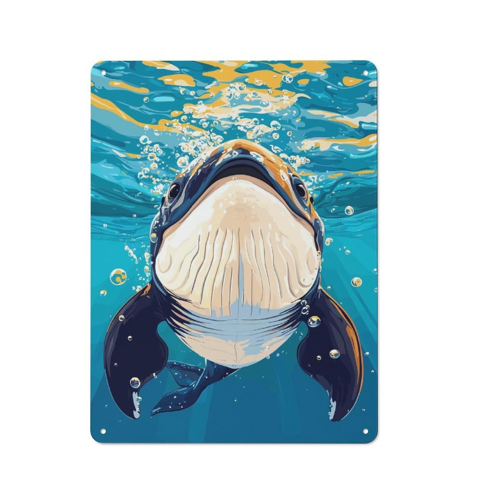 Whale Underwater Illustration Metal Wall Plaque 40x30cm, Simple Retro Studio Wall Plaque for Office, Study, Studio Or Hallway