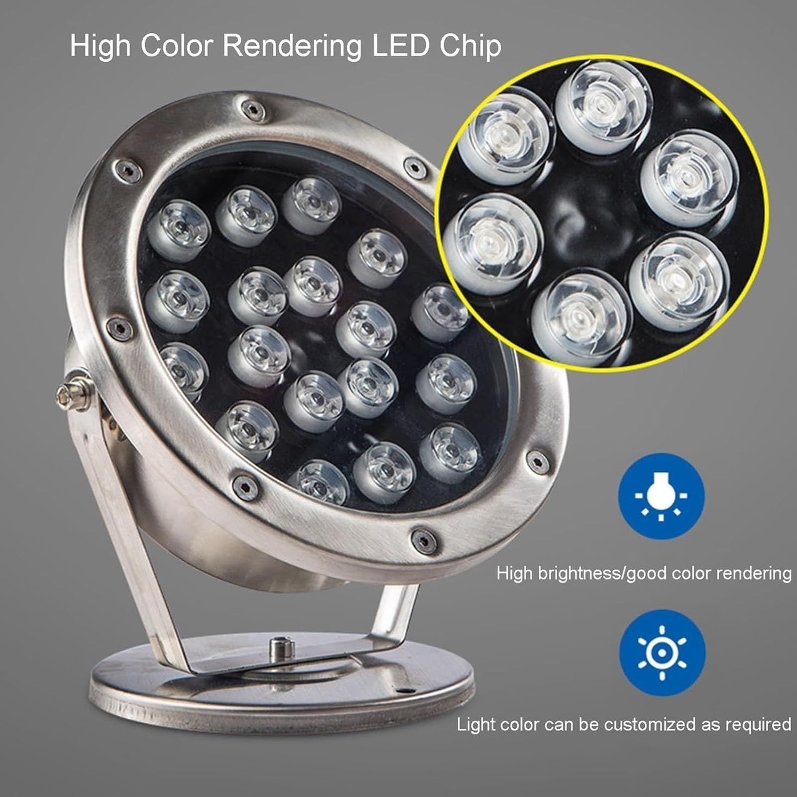 Reflektor LED - lampa podwodna do basenu, obrotowe podwodne oświetlenie krajobrazu 12 V, zatapialna fontanna reflektor LED, wodoodporna lampa do stawu IP68 ze stali nierdzewnej (ciepła biel