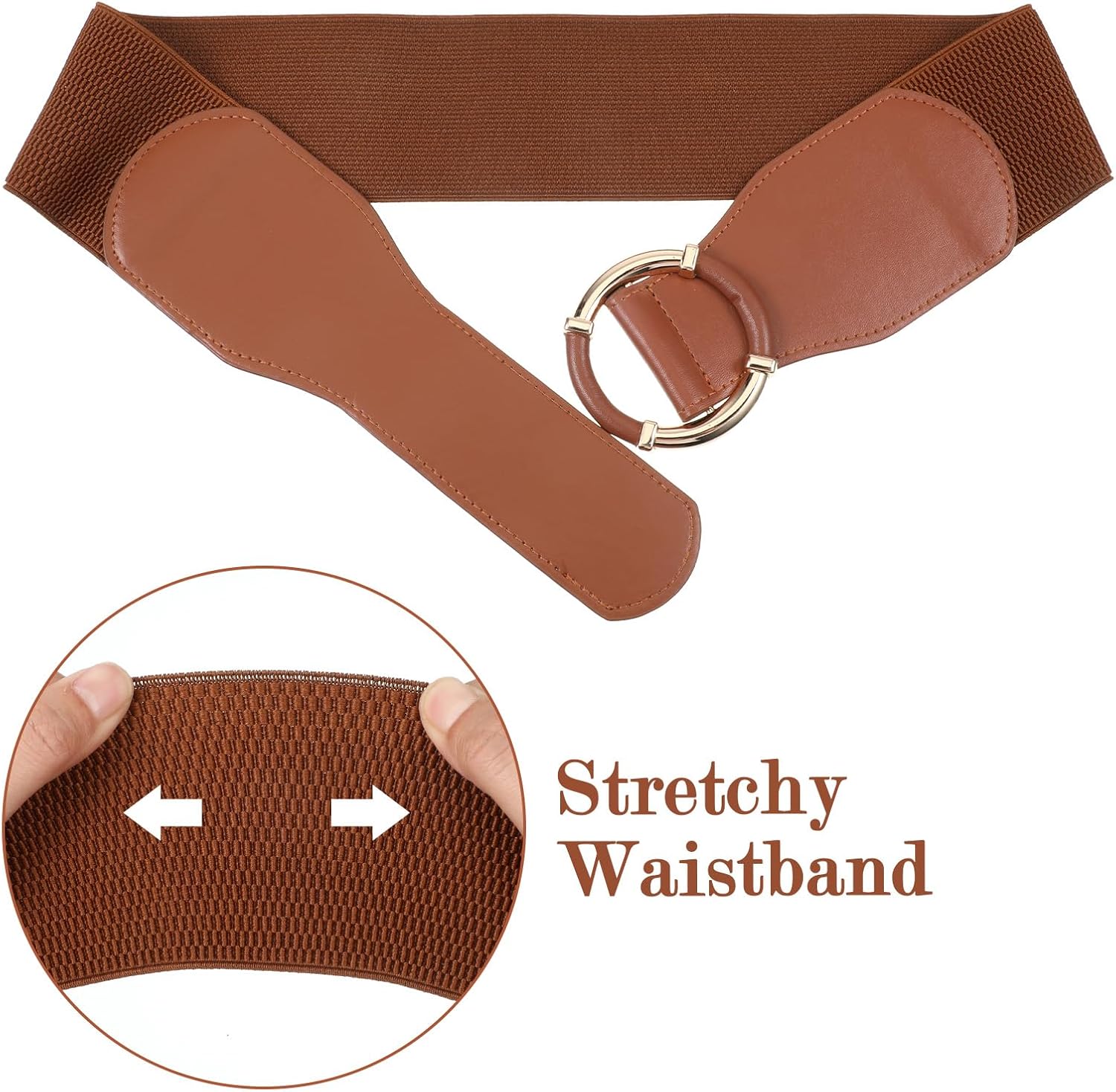 vintage Wide Elastic Belts for Women with Metal Circle Buckle, Fashionable Wide Stretch Belt, Thickened Waist Ladies Belt for Dresses, Sweaters, Shirts, Coats, Women's Gifts - Image 6