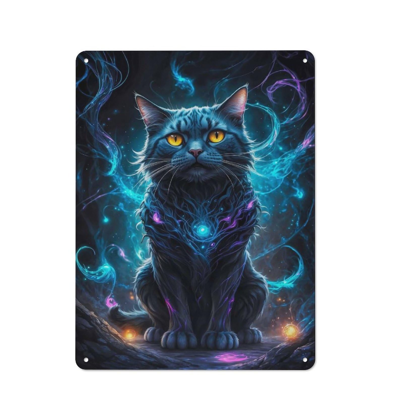 Junmoney Style-13 Vintage Tin Sign 40X30cm With Black Cat In Neon Space For Hobby Room Or Studio, A Decorative Christmas Gift For Hobby Room Decor Fans