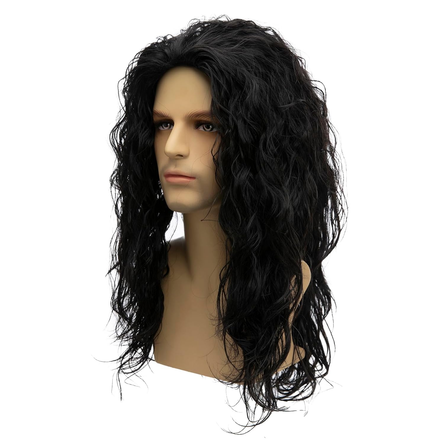 Qnbiar Long Curly Wavy Black Wigs for Men Synthetic Natural Party Halloween Cosplay Hair Wig - Image 4