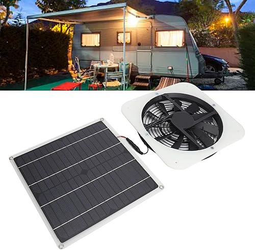 Miniatura 4 de Solar Panel Fan Kit Solar Panel Fan Kit Solar Exhaust Fan 100W Solar Powered Panel with 10inch Round Fan for Greenhouse Shed Chicken Coop (White)
