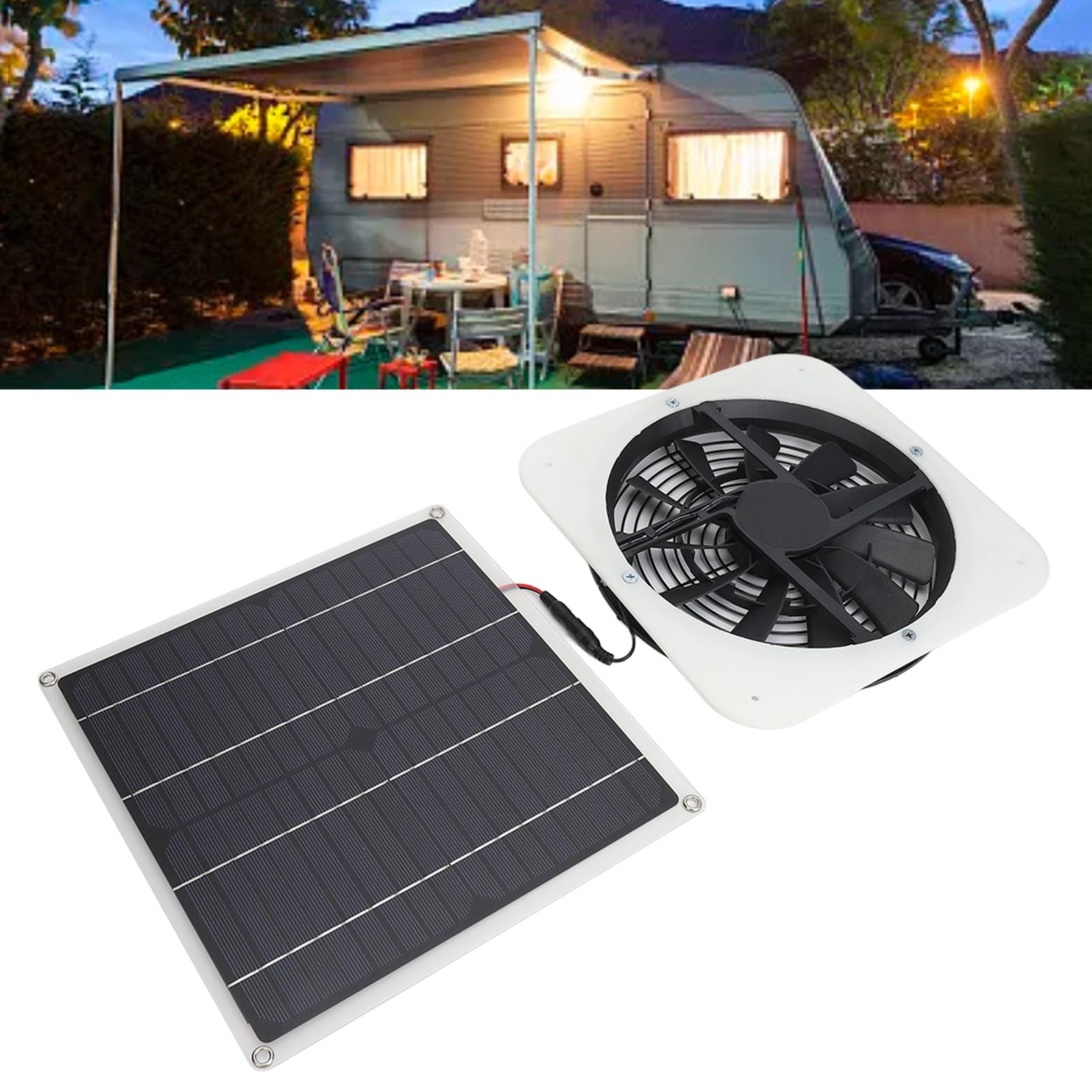 Hyuduo Kit di Ventola di Scarico Solare Solare Ad Alta Efficienza con Ventola Rotonda da 10 Pollici per Pollaio a Serra (WHITE)