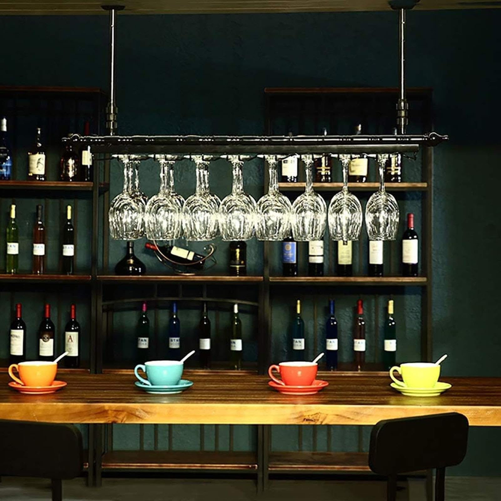 Dwuwarstwowy, sufitowy stojak na wino, odwrócony uchwyt na kieliszki