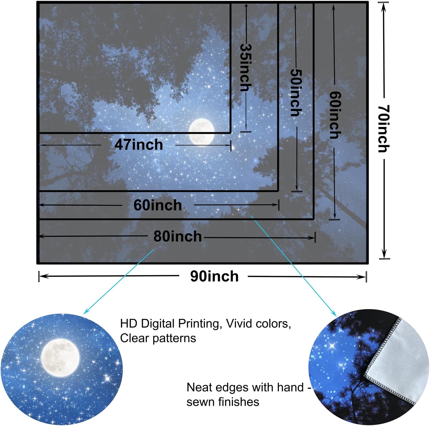 TUGCAY Forest Galaxy Starry Tapestry Blue Space Night Sky Stars Moon Ceiling Tapestry Nature Trees Tapestries Aesthetic Wall Hanging for Bedroom Dorm Living Room Office Decor 60x50 Inch