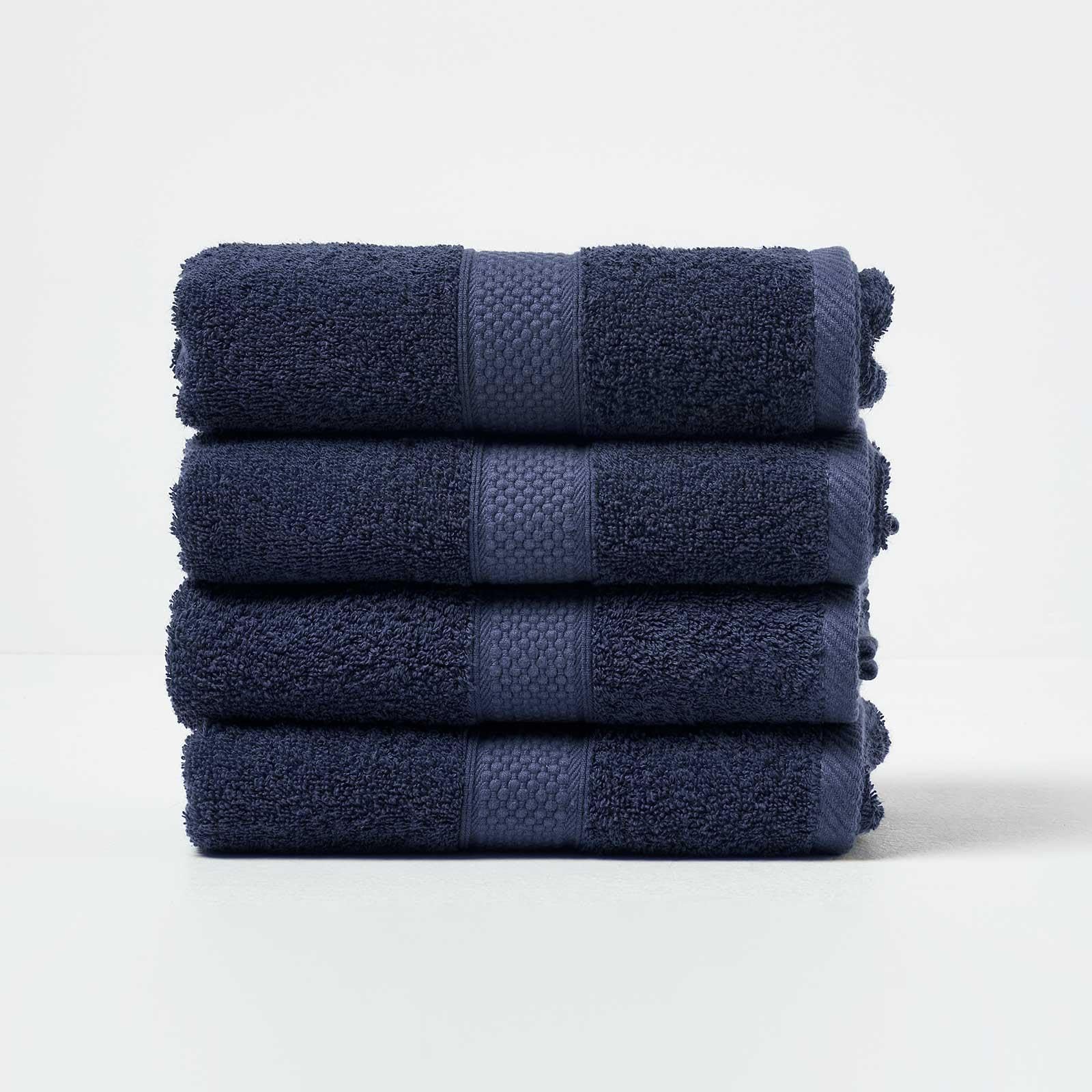 HOMESCAPES Navy Blue Turkish Cotton Set of 4 Hand Towels Super Soft Thick & Absorbent 500 GSM Towel Heavy Weight for everyday Luxury