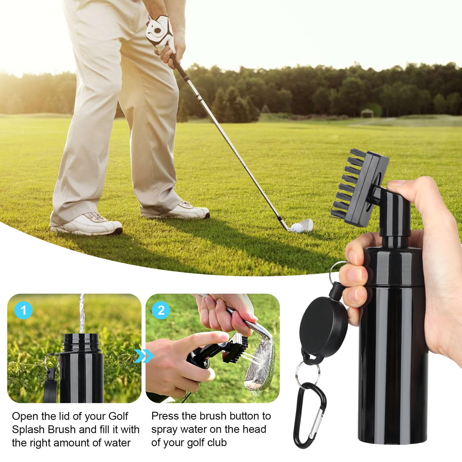 Kit de Limpieza para Golf Herramientas de Limpieza de Palos de Golf Limpiadores de Ranura para Palos de Golf Accesorios de Golf con Toalla Golf, Rotulador de Golf, mosquetón (Negro)