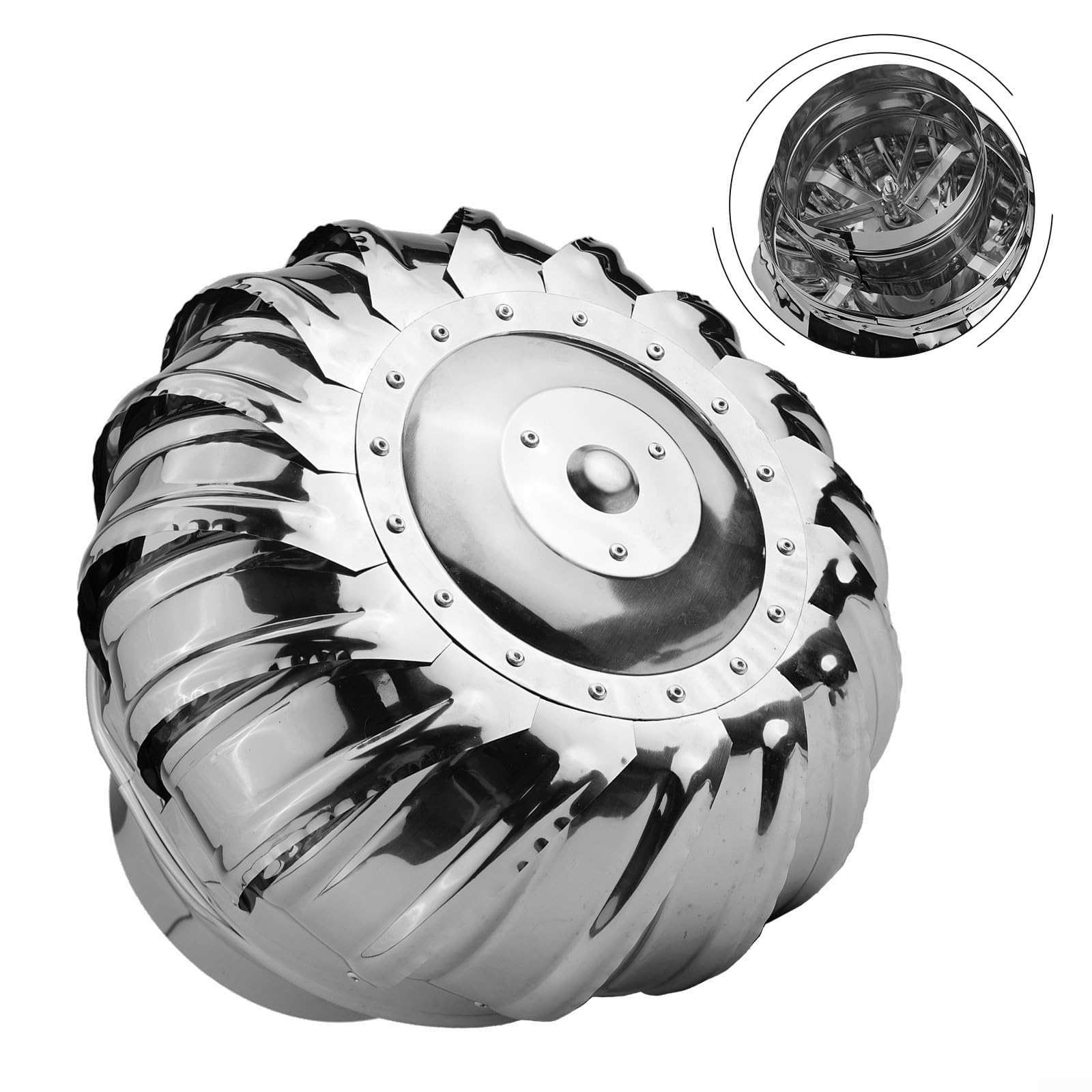 paracero Inoxidable sombrerete Giratorio para Chimenea Anti-revoco ventilación Lluvia protección Spinner Superior Cubierta para Chimeneas Ventilación Tubos Aire Extracción(Ø150 Mm)