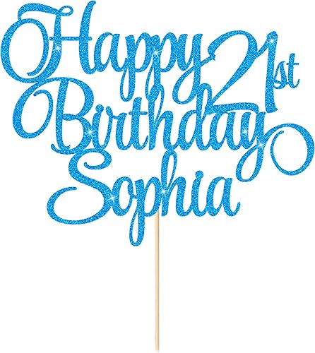 EDSG Decoración de pastel de cumpleaños personalizada con cualquier edad y nombre, 11 colores de doble cara con purpurina para decoración de tarta,