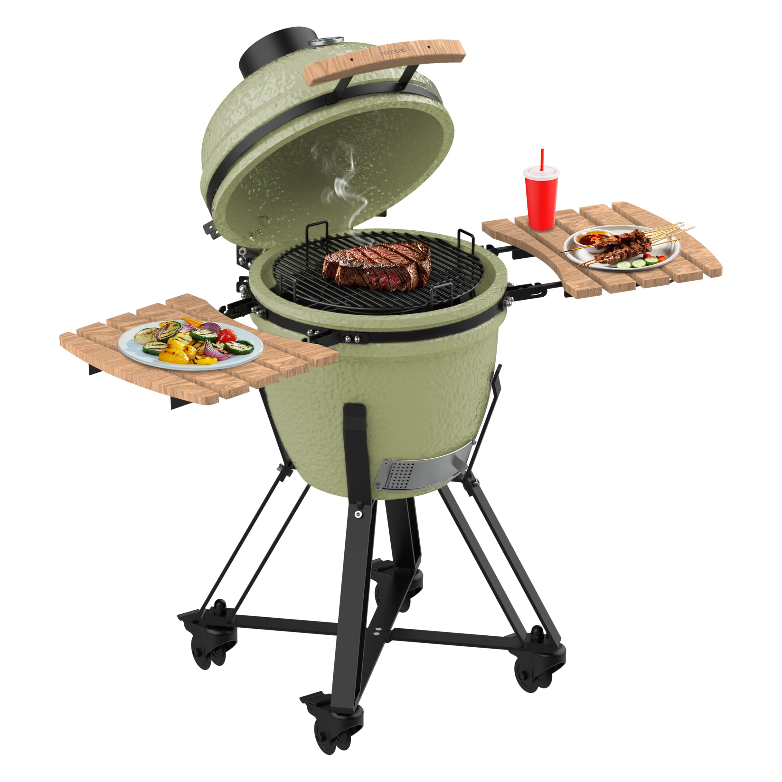 Cecotec Barbecue in Ceramica Griglia a Carbone DragonFire 4600, Resistente fino 1000ºC, Diametro 46 cm, Sistema Rise e Feast, Camera Ermetica, Termometro Integrato, Affumica Cuoce