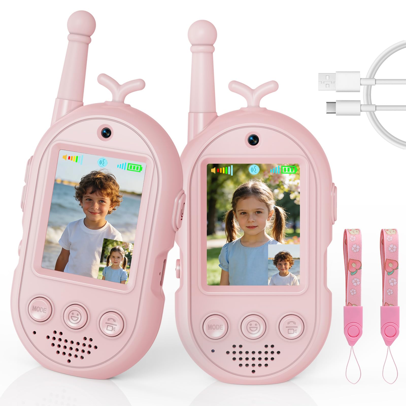 Video Walkie Talkie Kinder, 2er Set Walky Talky Aufladbar mit Display, 2-Way Radio Funkgeräte Große Reichweite, Weihnachten Geburtstag Geschenke Spielzeug für Jungen und Mädchen von 3-12 Jahren
