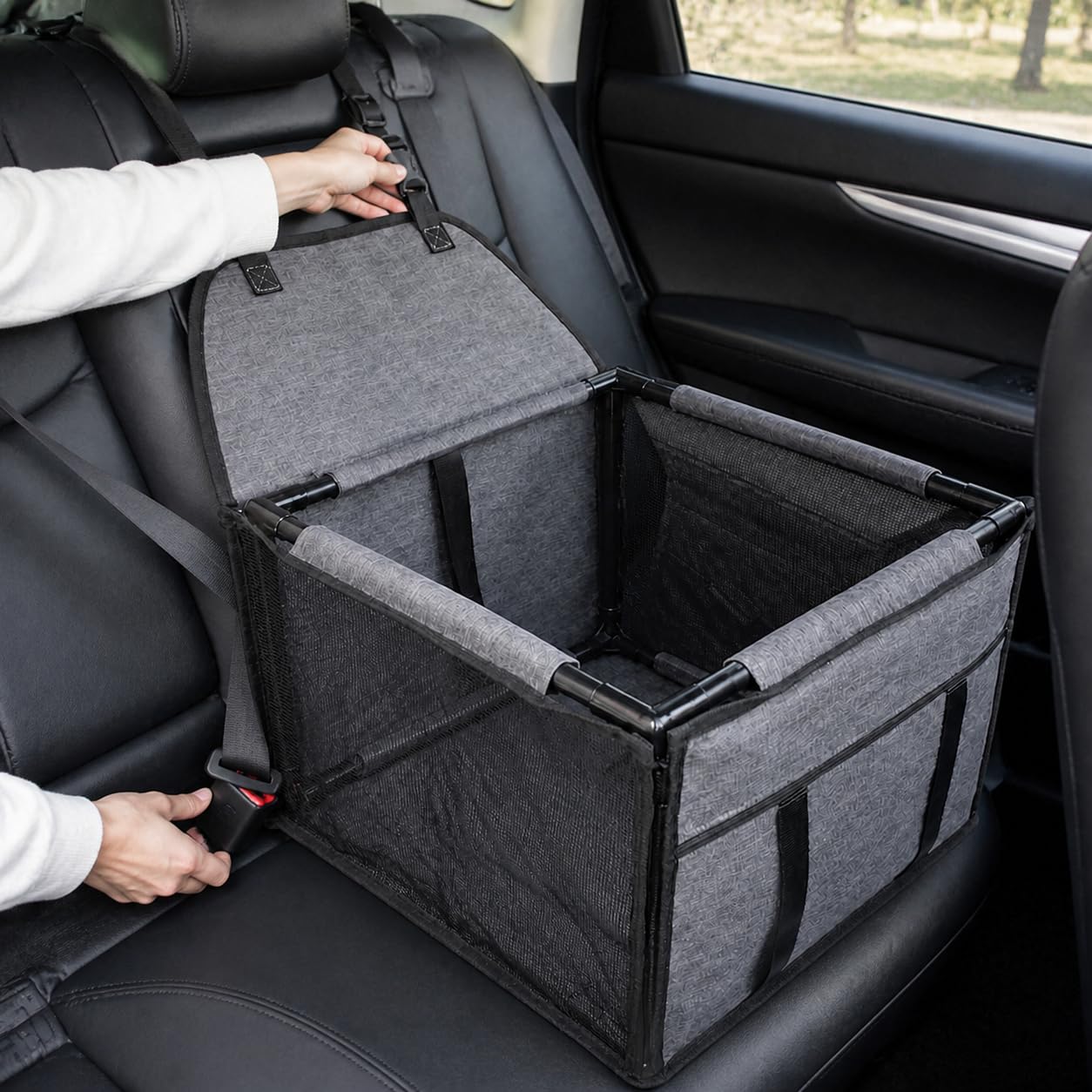 Seggiolino Auto per Animali Pieghevole, Nero e grigio | Struttura pieghevole, Accessorio Auto Cani, , Per Famiglie con Animali