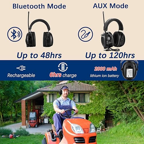 Miniatura 5 de PROHEAR 033 - Auriculares de protección auditiva Bluetooth 5.1 mejorada con radio AM FM, orejeras de seguridad con reducción de ruido con batería