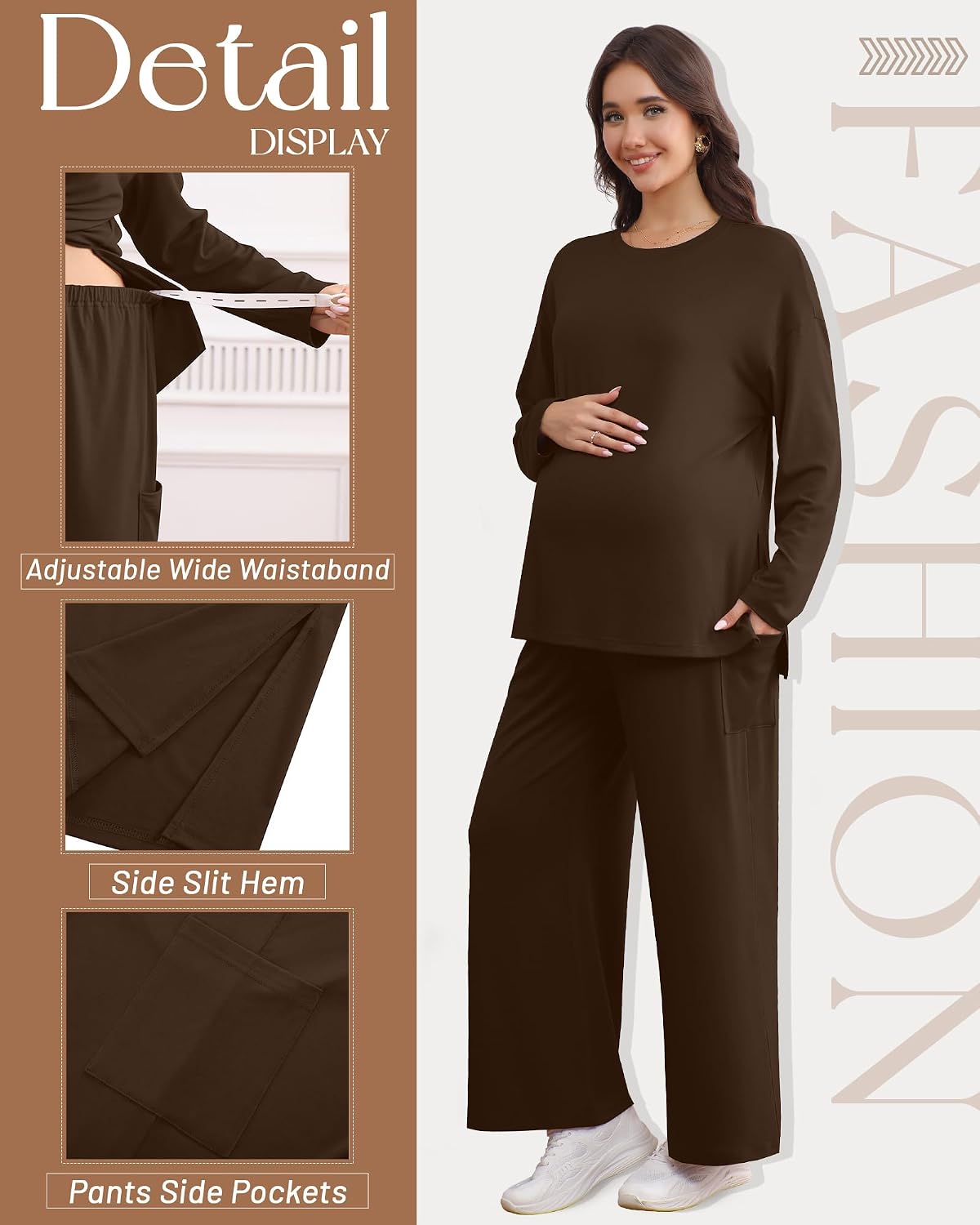 Women's Maternity Lounge Sets 2 Piece Outfits Dark Brown M
