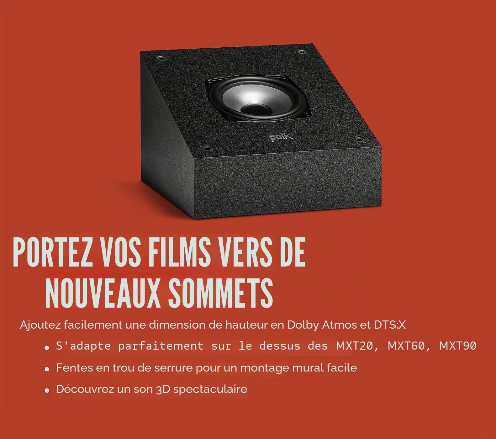 Polk Module de Hauteur Audio MXT90, Haut-parleurs d'extension pour MXT20, MXT60 et MXT70, certifié Dolby Atmos, Compatible avec DTS:X et DTS Virtual:X (Paire) Blanc