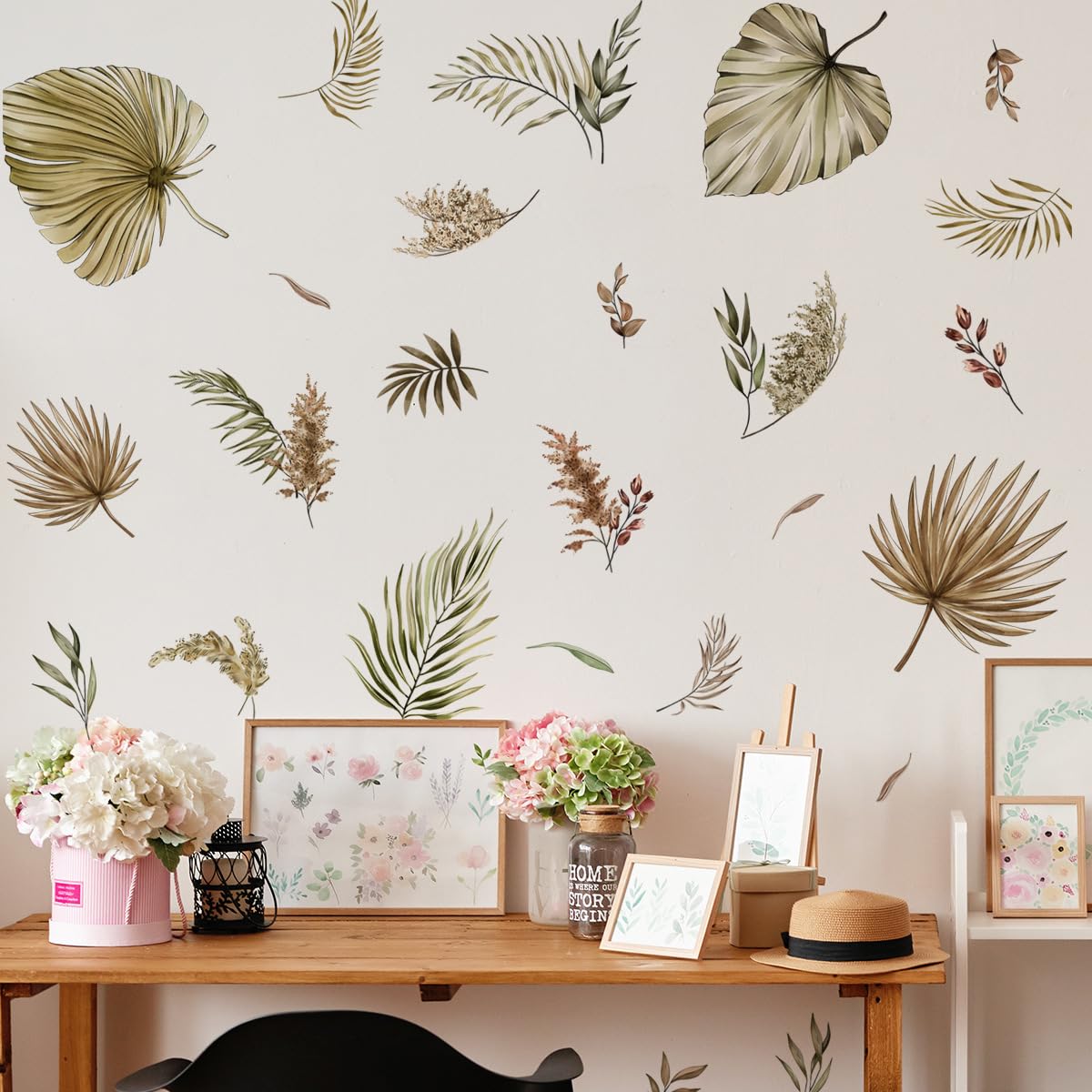 Calcomanías de pared grandes de hojas de palma bohemias, calcomanías de pared para sala de estar, dormitorio, fondo de TV, decoración de pared