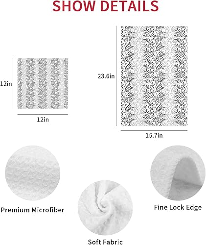 Miniatura 7 de Kitchen Towel 2 Packs Cotton Waffle Weave, Grey Leaves Rustic 16 x 24 Inch Absorbent Quick Drying Dish Towels Clothes for Kitchen Living Room
