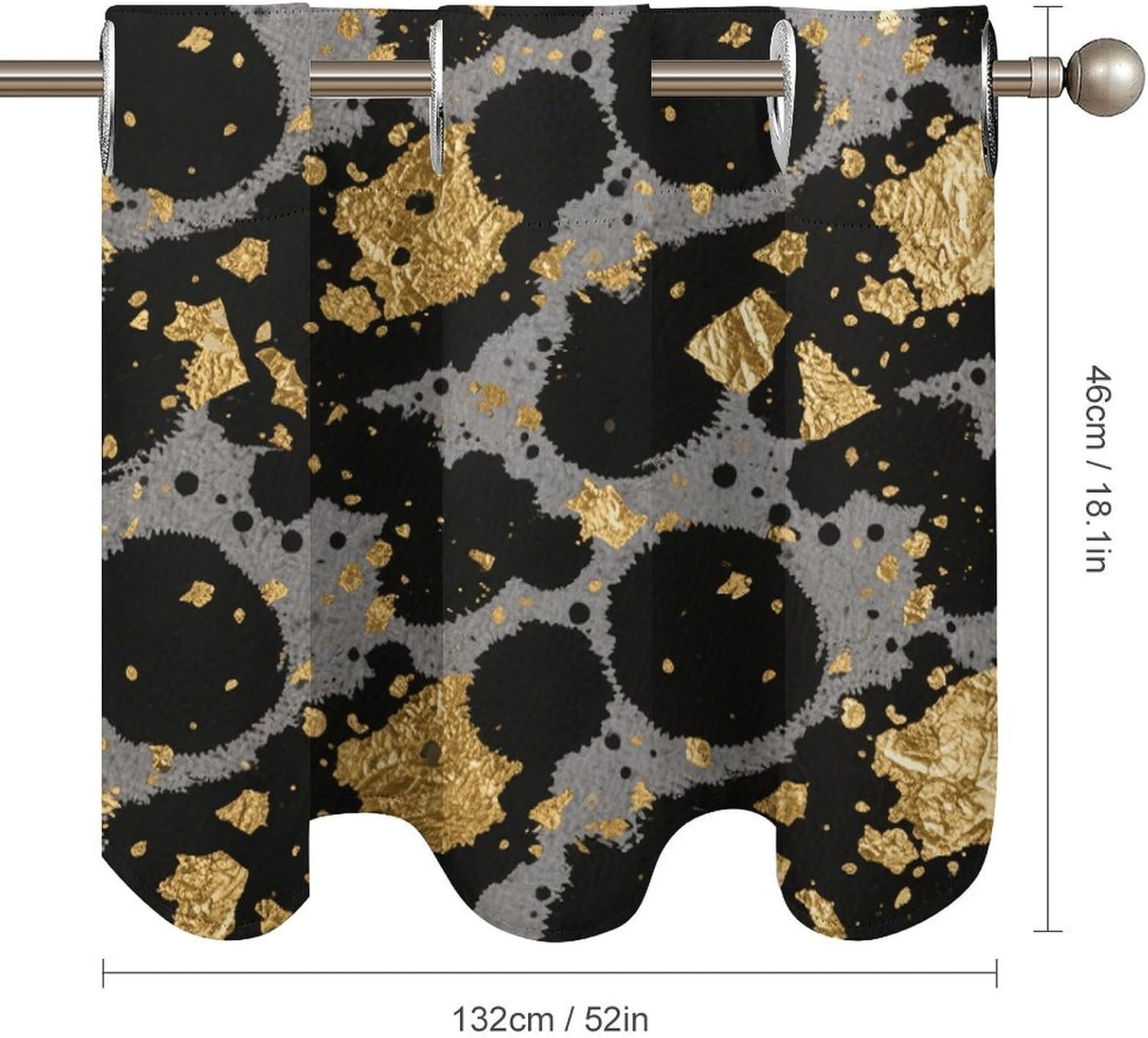 Black and Gold Flecks of Ink Curtain 2 Panels, Polyester Fiber, Blackout Insulated Window Curtain, Curtain Valance for Kitchen Dining Room Living Room Cafe Small Window 52 * 18.1 Inches