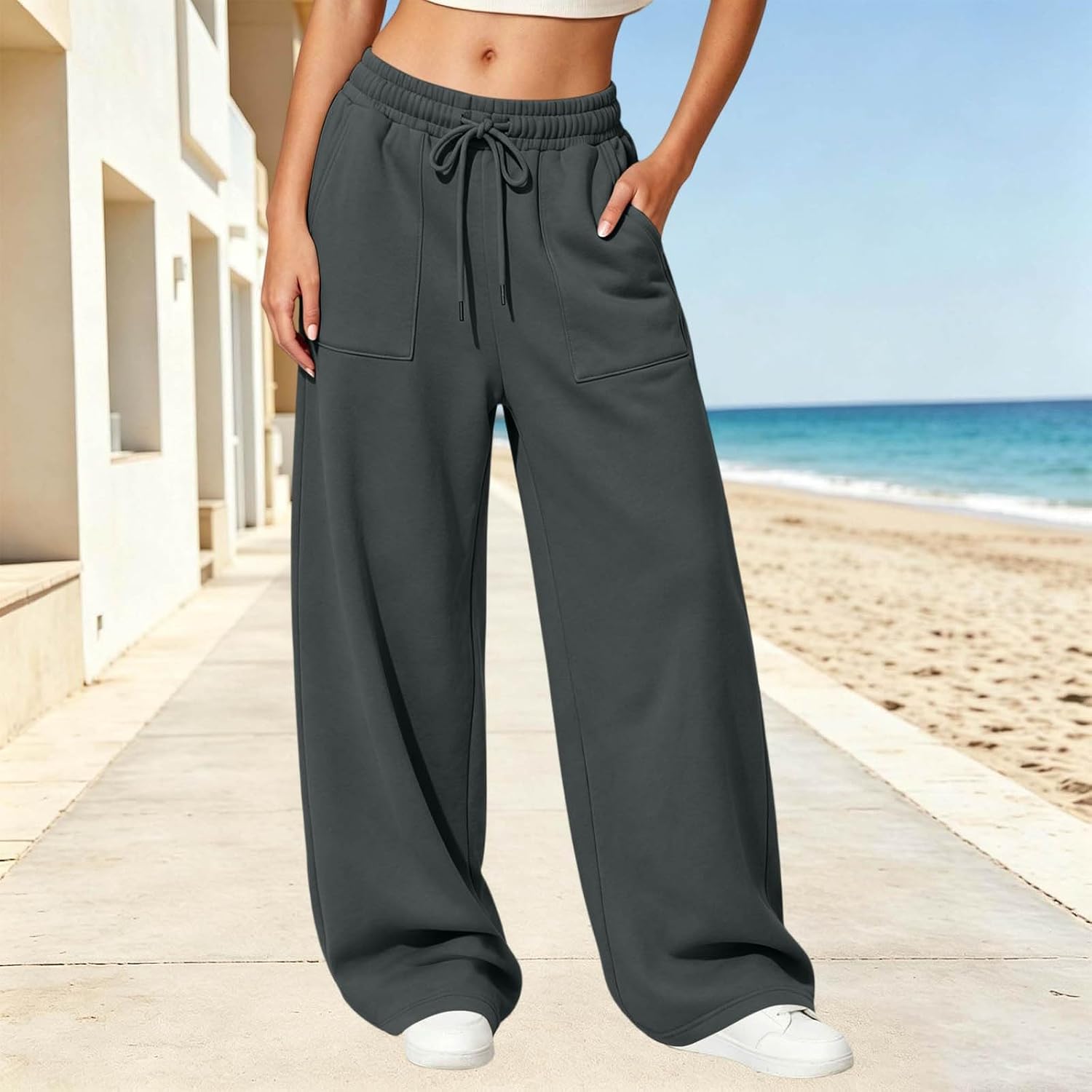 Women Wide Leg Sweatpants Drawstring Waist Casual Loose Track Pants