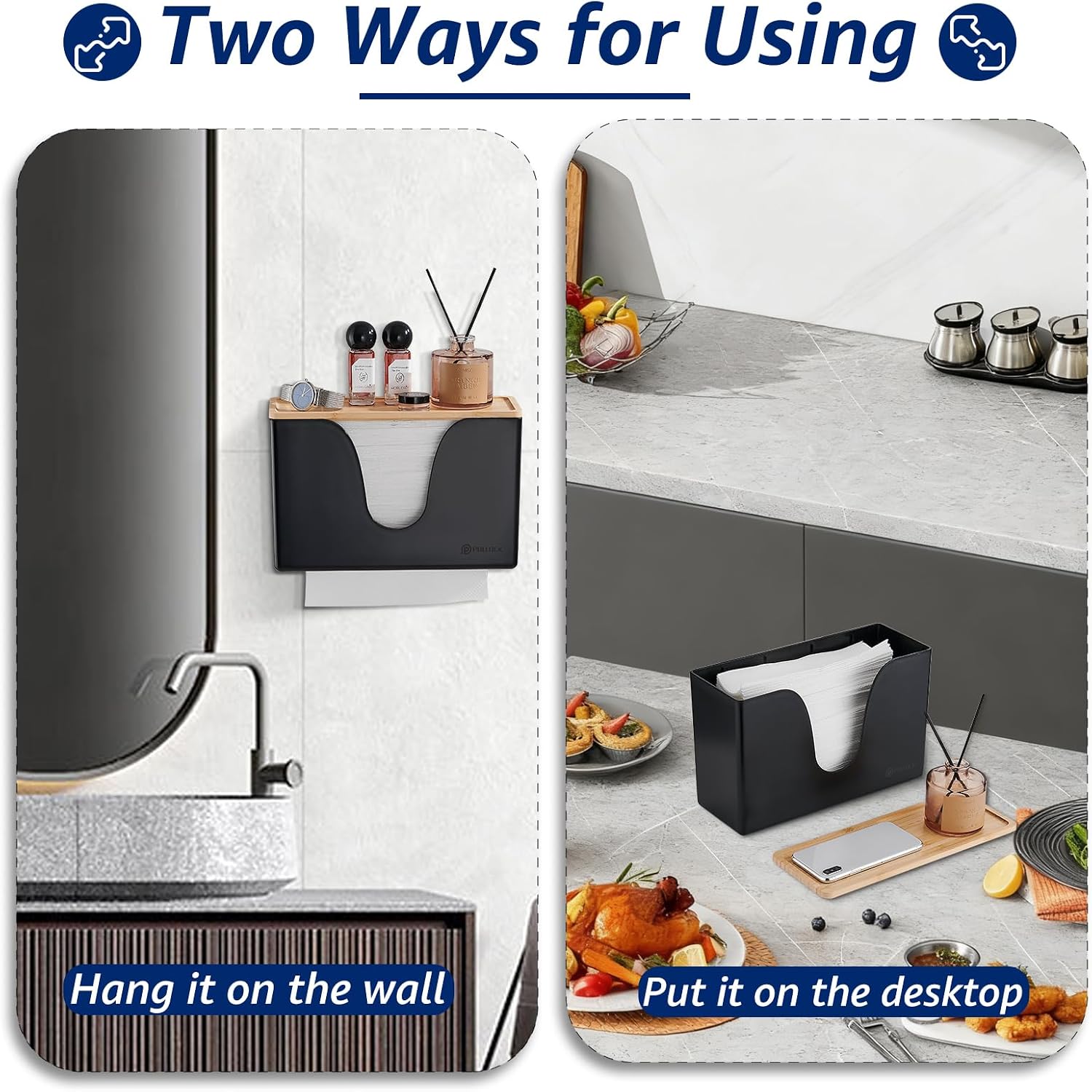 Wall Mount Paper Towel Dispenser with Lid, Commercial Hand Paper Towel Holder Dispenser for C-Fold Z-Fold Trifold Towel, Countertop Paper Towel Napkin Dispenser Box for Bathroom Kitchen Decor