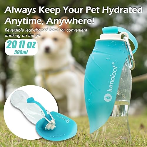 Miniatura 6 de LumoLeaf Botella de agua para perros para caminar, dispensador de agua portátil para mascotas con cuenco de hojas plegable, botella de viaje ligera