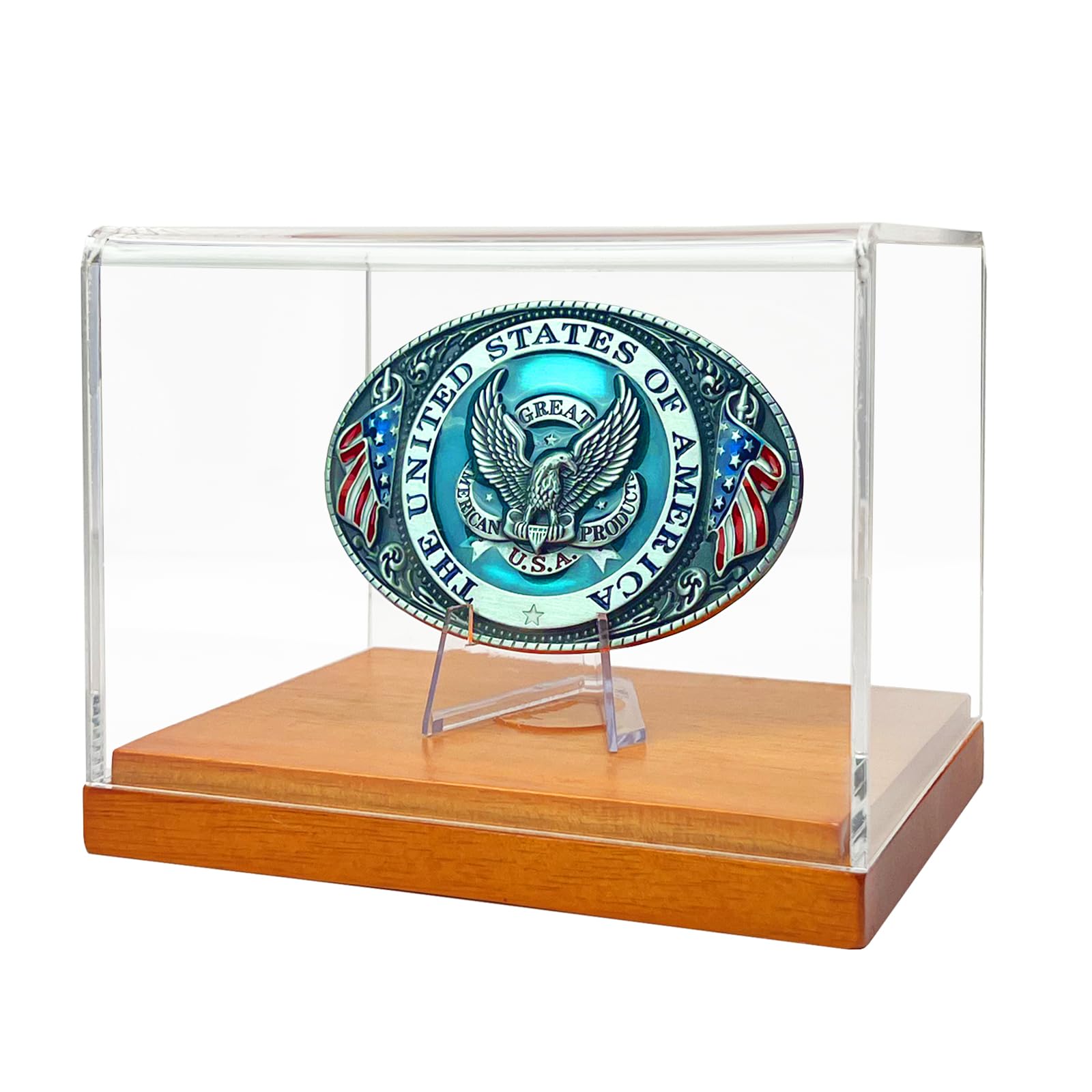 VINJKZQ Belt Buckle Display Case with Solid Wooden Base