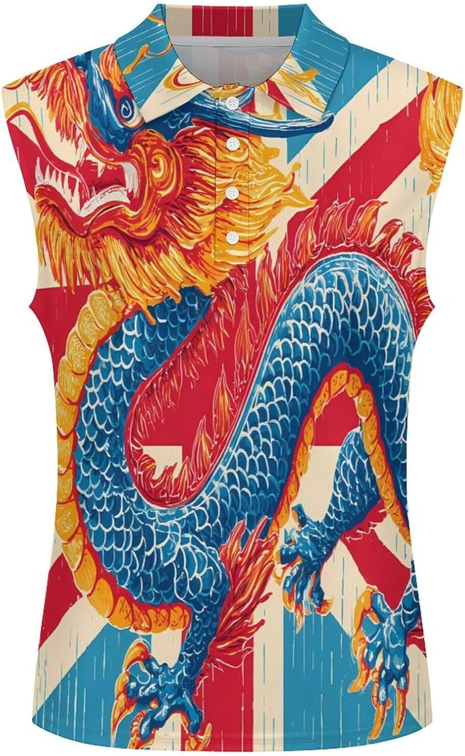 Dragon On England Flag Golf Shirts for Women V Neck Tennis Polo Tank Tops Blouses Sleeveless T-Shirts