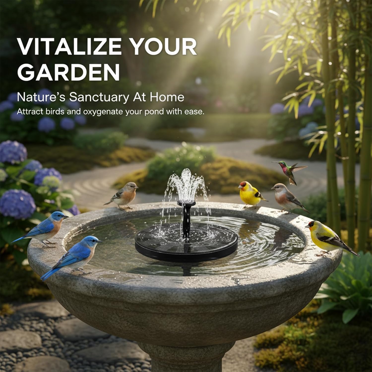 Solar Fountain for Bird Bath: Floating Mini Solar Water Fountain with 6 Nozzles for Garden, Pond, Pool, and Outdoor (3, 5.1")