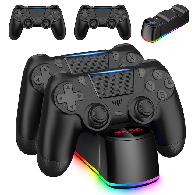 Fisherg 2 Pack Controllers with Charging Dock Station for PS4 Controller Wireless Controller Compatible with PS4 Pro Slim