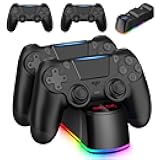 2 Pack Controllers with Charging Dock Station for PS4 Controller, Wireless Controller Compatible with PS4/Pro/Slim Consoles, with LED Charging Dock, Black