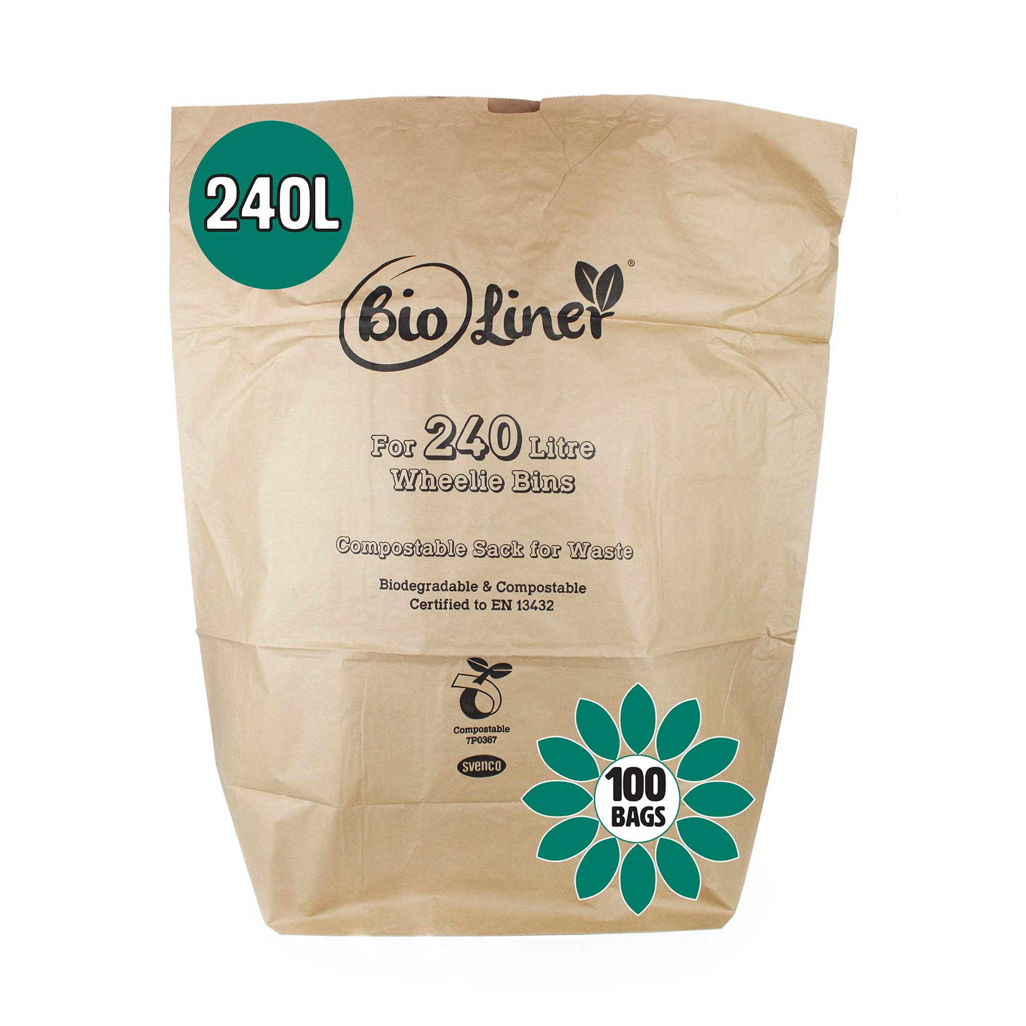 Bioliner 240L Compostable Paper Wheelie Bin Bags - Brown - 100 Bags