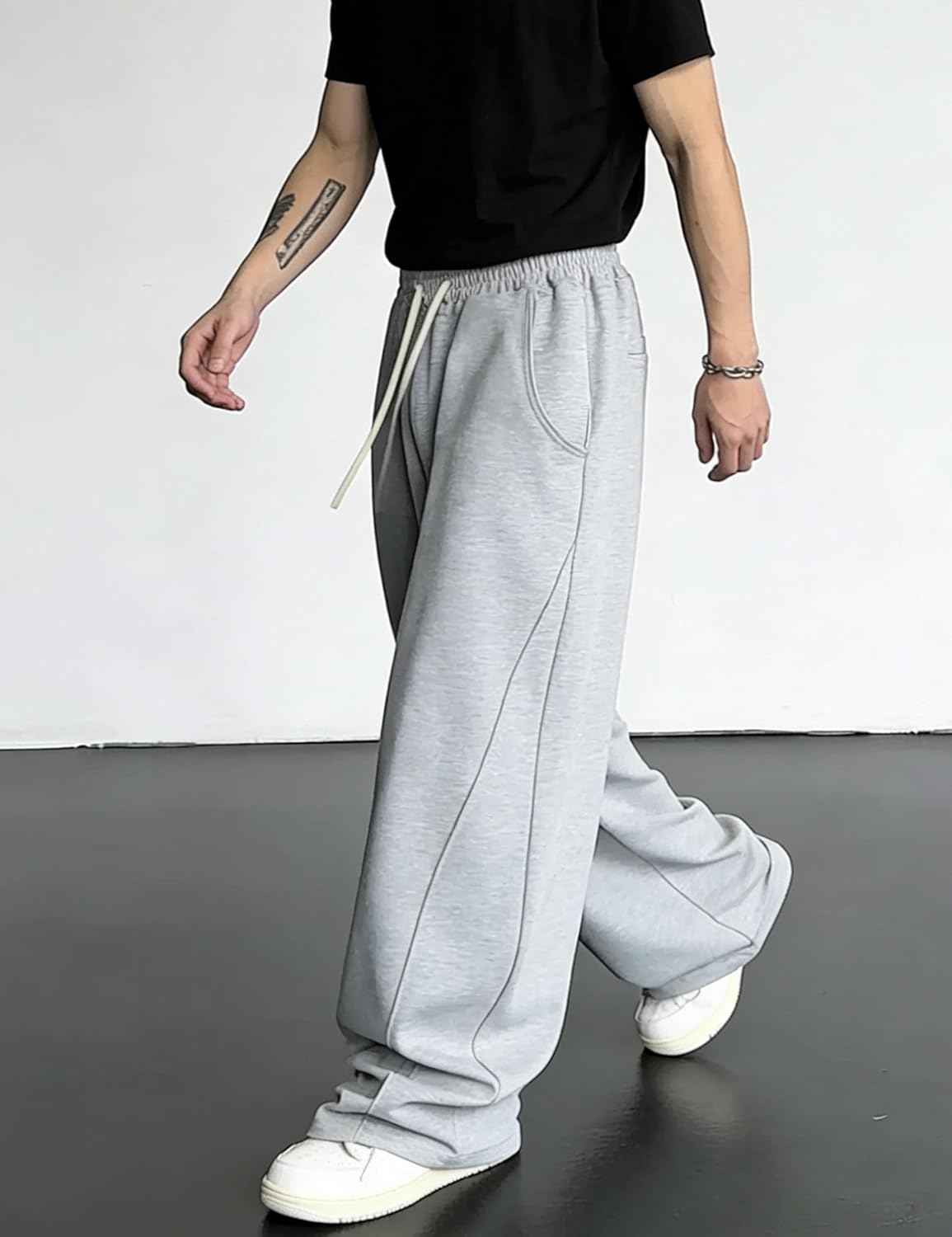 FCOOLYEET Mens Straight Leg Sweatpants Elastic Waist Drawstring Track Pants Loose Baggy Joggers Sweatpants with Pockets - Image 3