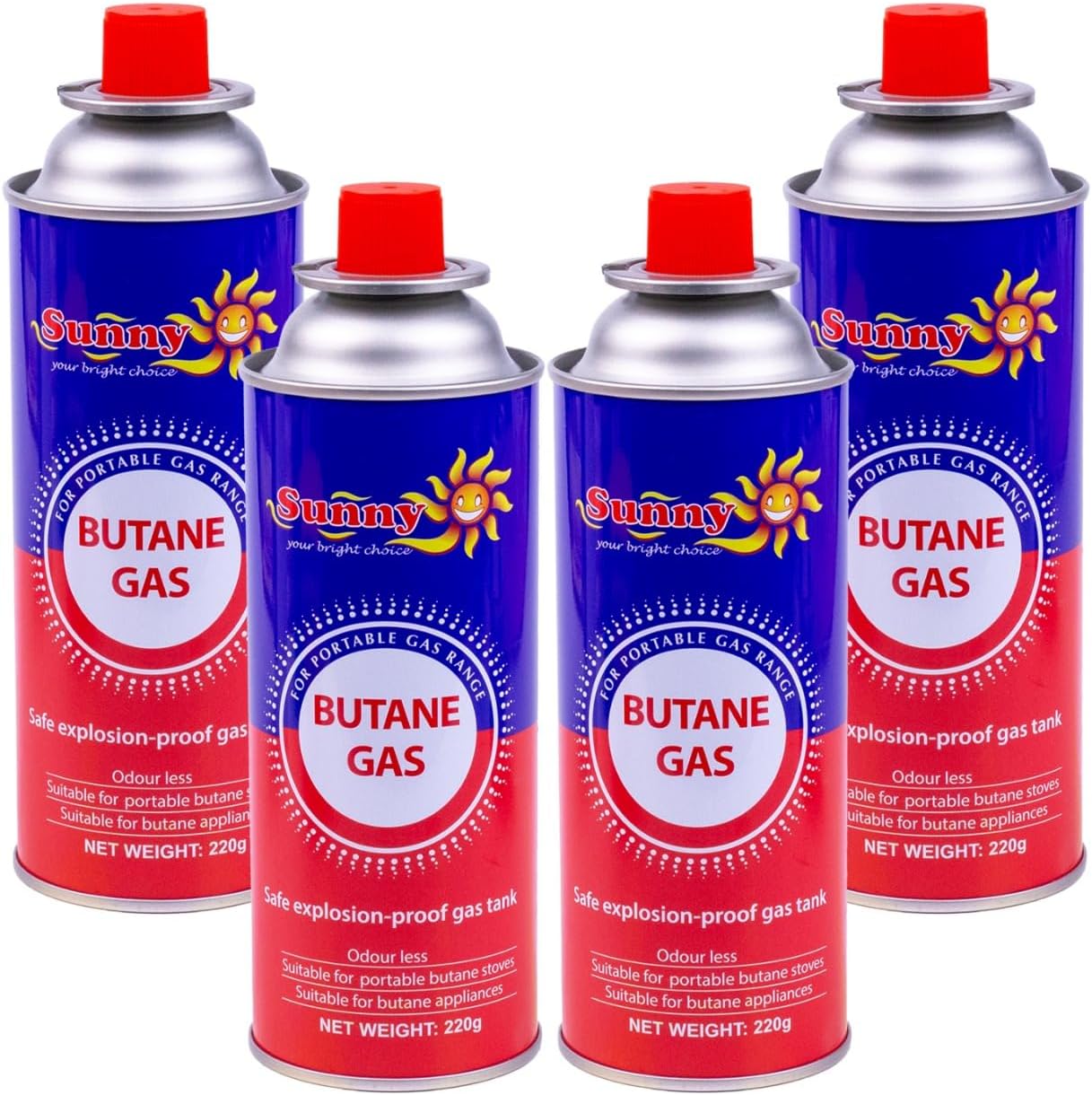 4 Pack Portable Butane Gas Cylinder 220g, 400ml โ Fuel for Camping Stoves & Outdoor Cooking