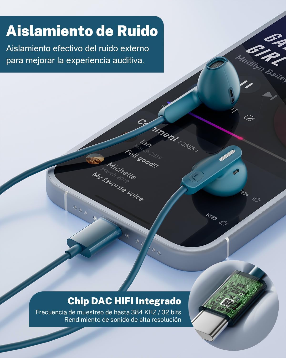 Auriculares Tipo C para Samsung Galaxy S26 S25 Ultra S24 S23 A55 A56 A16 5G | Auriculares USB C con Micrófono Control Volumen Cascos con Cable Tipo C para iPhone 15 16 17 Pro Max Pixel 9 8 Xiaomi 7