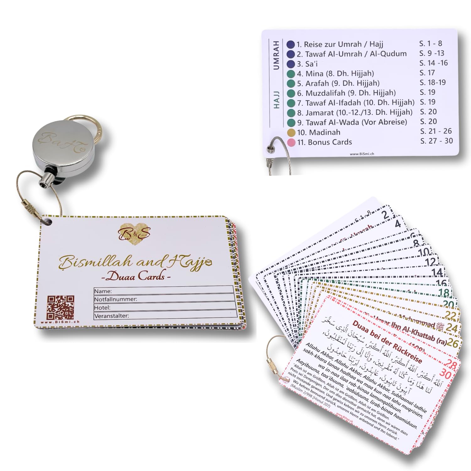 Bismillah and Hajj Duaa Cards & Guide per Hajj e Umrah con Supporto per Badge Argento