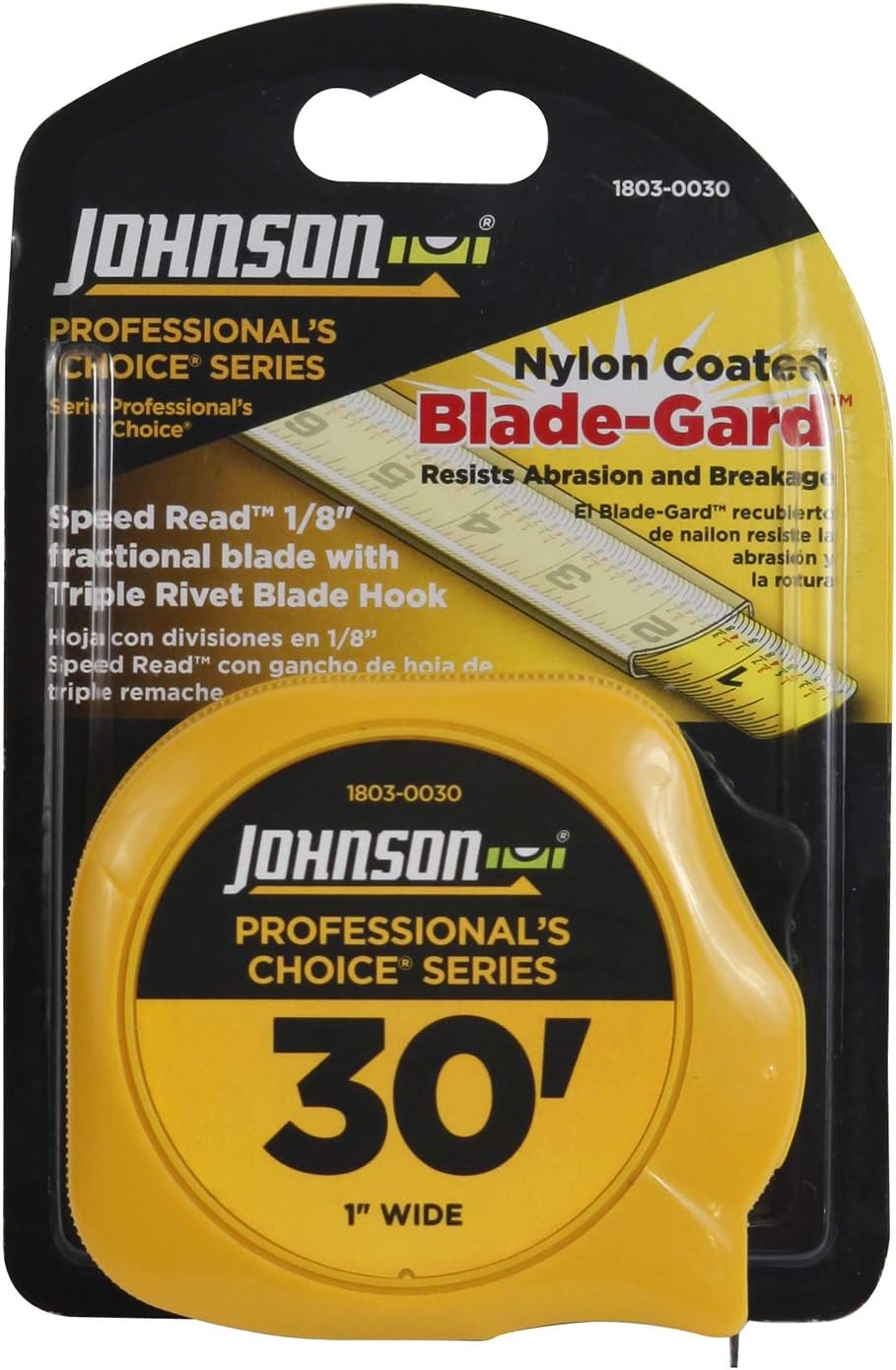 Johnson Level & Tool 1803-0030 Professional's Choice Power Tape, 30', Black/Yellow, 1 Tape
