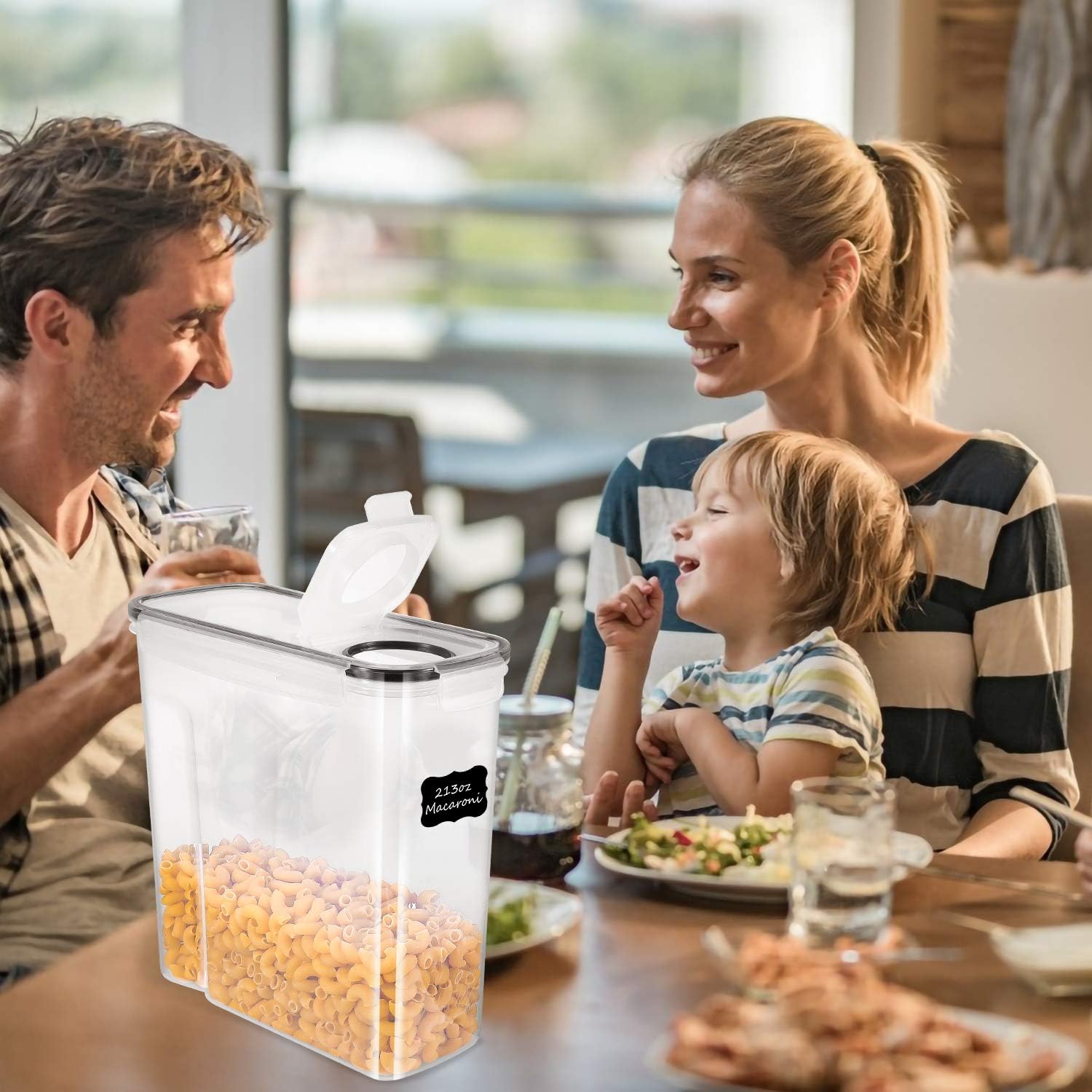 ME.FAN Cereal Storage Containers [2 Set] 6.3L(213oz) Airtight Food Storage Containers - Large Kitchen Storage Keeper with 24 Chalkboard Labels & Pen - Easy Pouring Lid (Black)