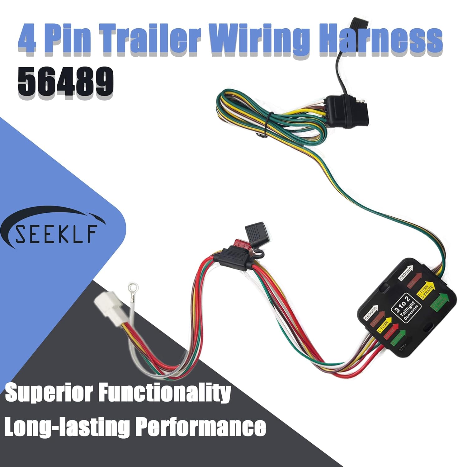 56489 4 Pin Trailer Wiring Harness Flat Output Compatible with Toyota Sienna 2021-2024, 4 Way Connector Towing Hitch Trailer Wire