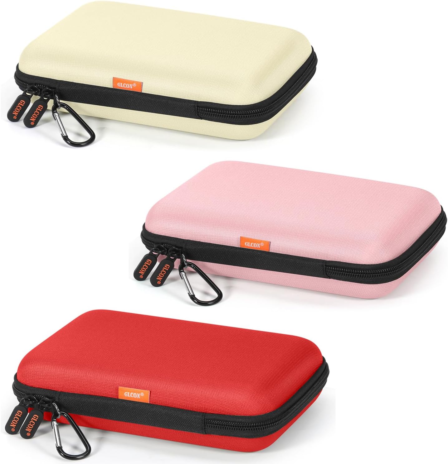 Large Hard Carrying Case - Universal Electronic Organizer Storage Case Bag - Pure-Red + Gentle-Pink + Light-Beige