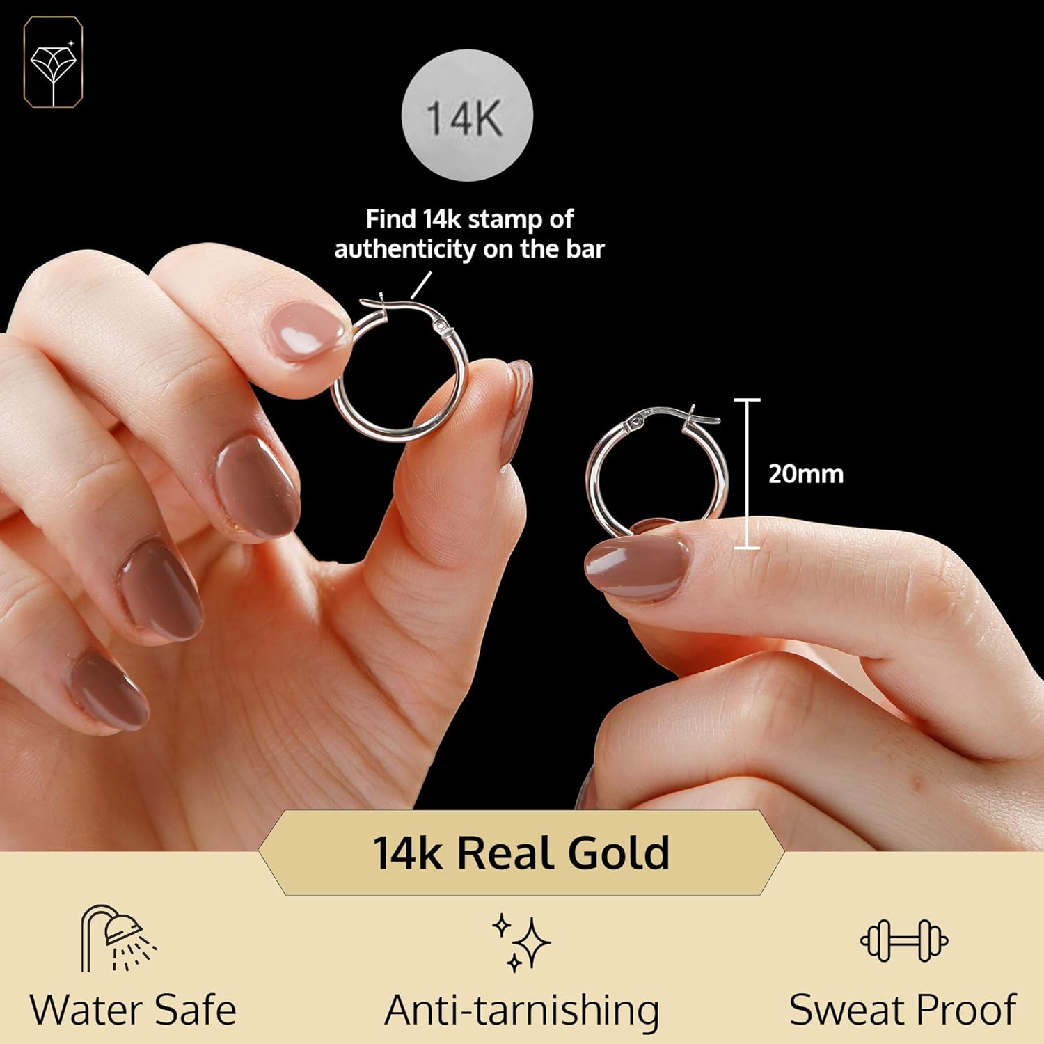14k Gold Hoop Earrings for Women | Hypoallergenic Small to Large 12MM to 50MM Hoop Earrings with Secure Click Tops |14k Yellow or White Gold Classic Hoops in 2MM Thick Tube by MAX + STONE