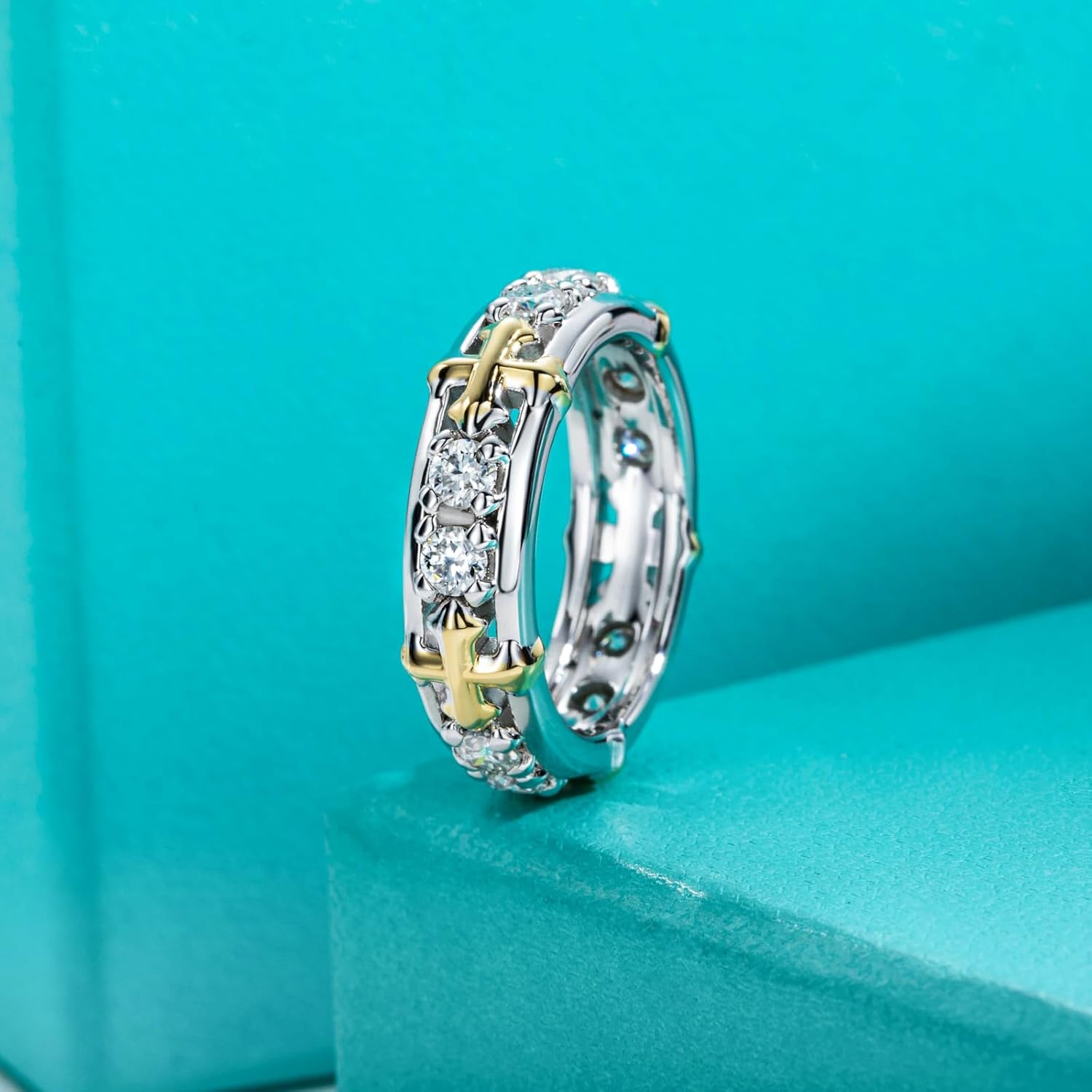 AnuClub Moissanite Wedding Band Eternity Rings for Men D Color VVS1 925 Sterling Silver Anniversary Band Ring with Certificate