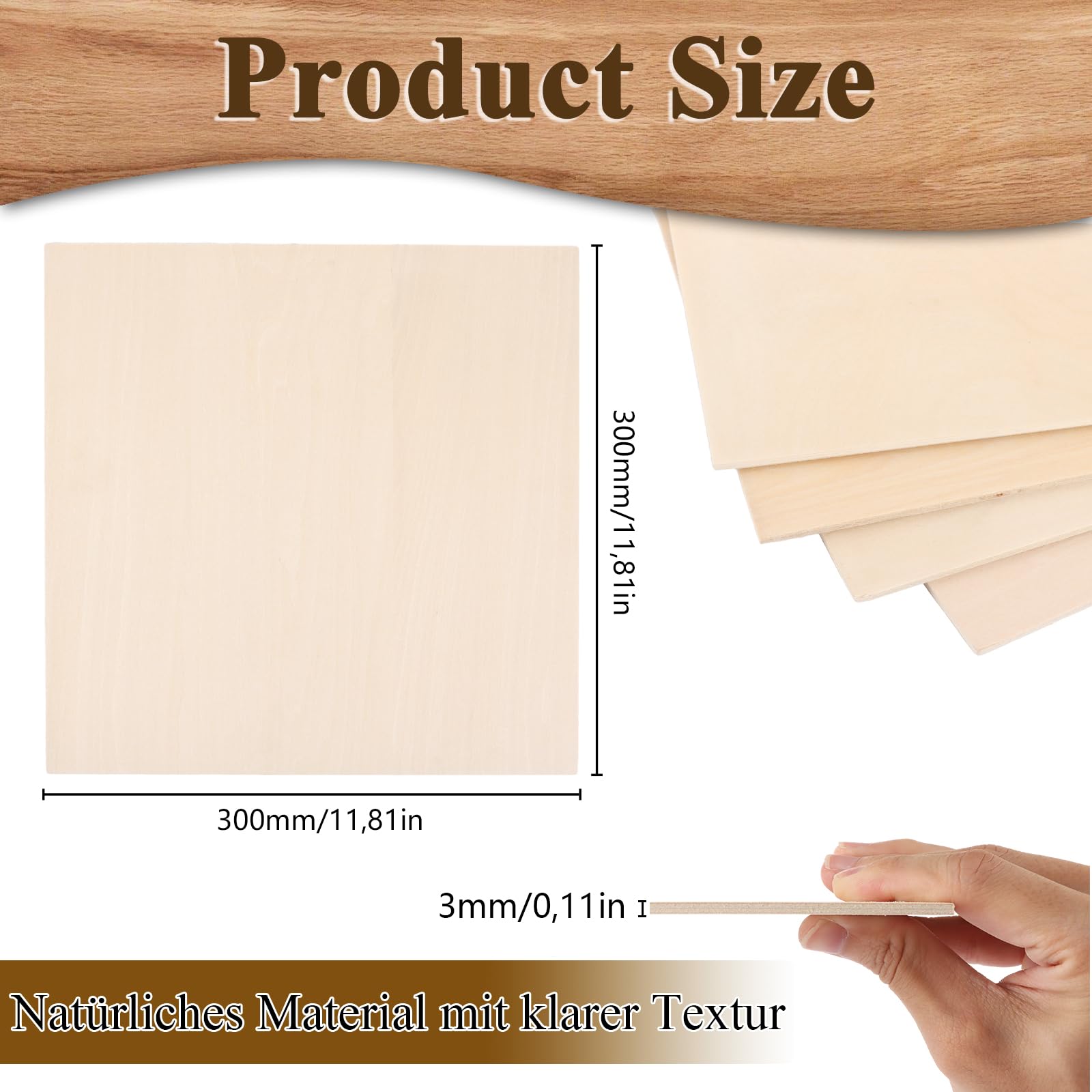 CYEER 24 fogli di compensato 3 mm, 300 x 300 mm, legno di tiglio, pannelli di legno per bricolage, progetti laser, incisioni cave