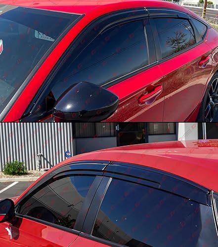 Miniatura 6 de Deflector de protección contra la lluvia de alta calidad estilo M con clips compatible con Honda Civic Hatchback LX EX Sport Touring Type-R 2022-24