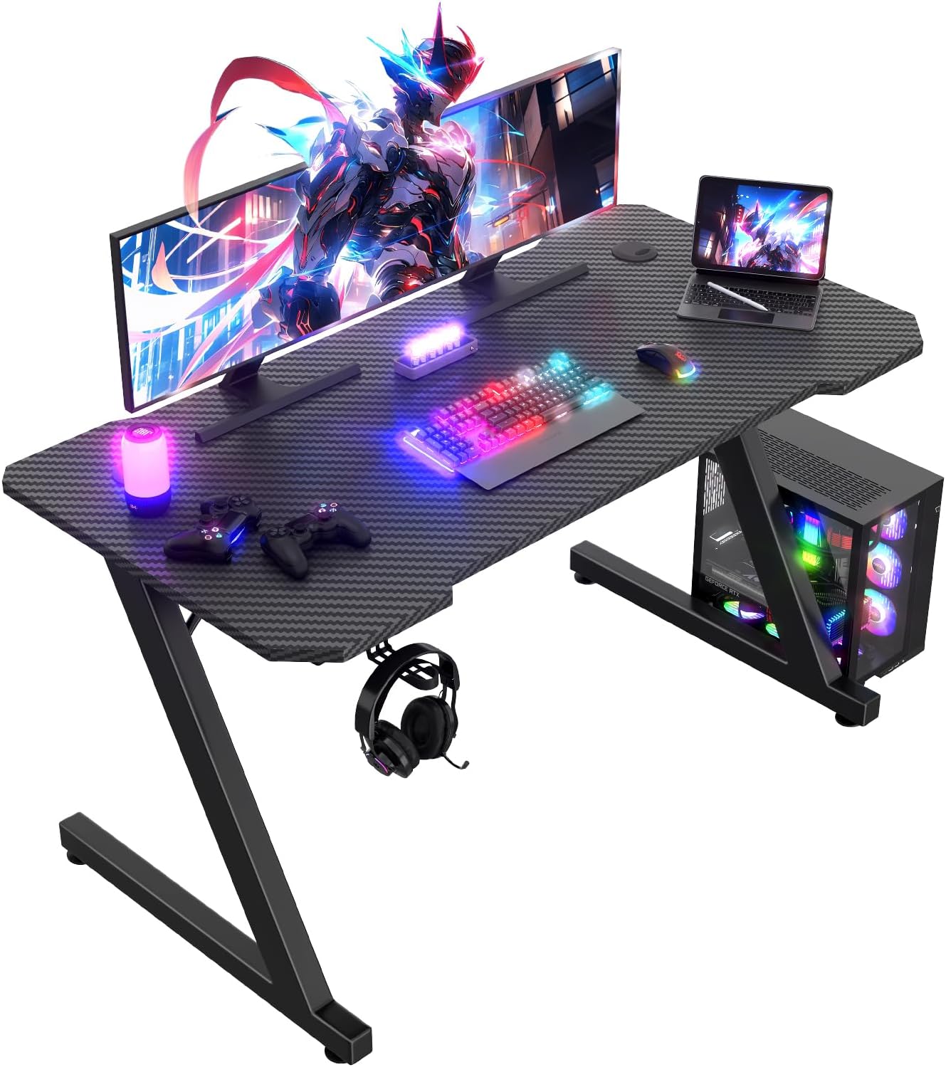 JUMMICO Scrivania Gaming 120 x 60 cm, Tavolo Gaming Ergonomica