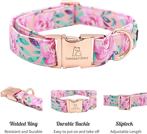 Miniatura 2 de Lionheart glory Collar de perro con estampado de rosas florales, lindos collares de perro ajustables de primavera suave para perros pequeños,