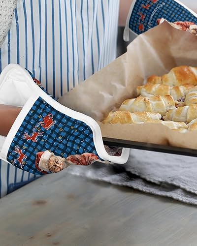 Miniatura 6 de Juego de 2 soportes para ollas de Navidad de Papá Noel para cocina, antideslizantes y aislantes de calor, juego de agarraderas de tela de toalla con