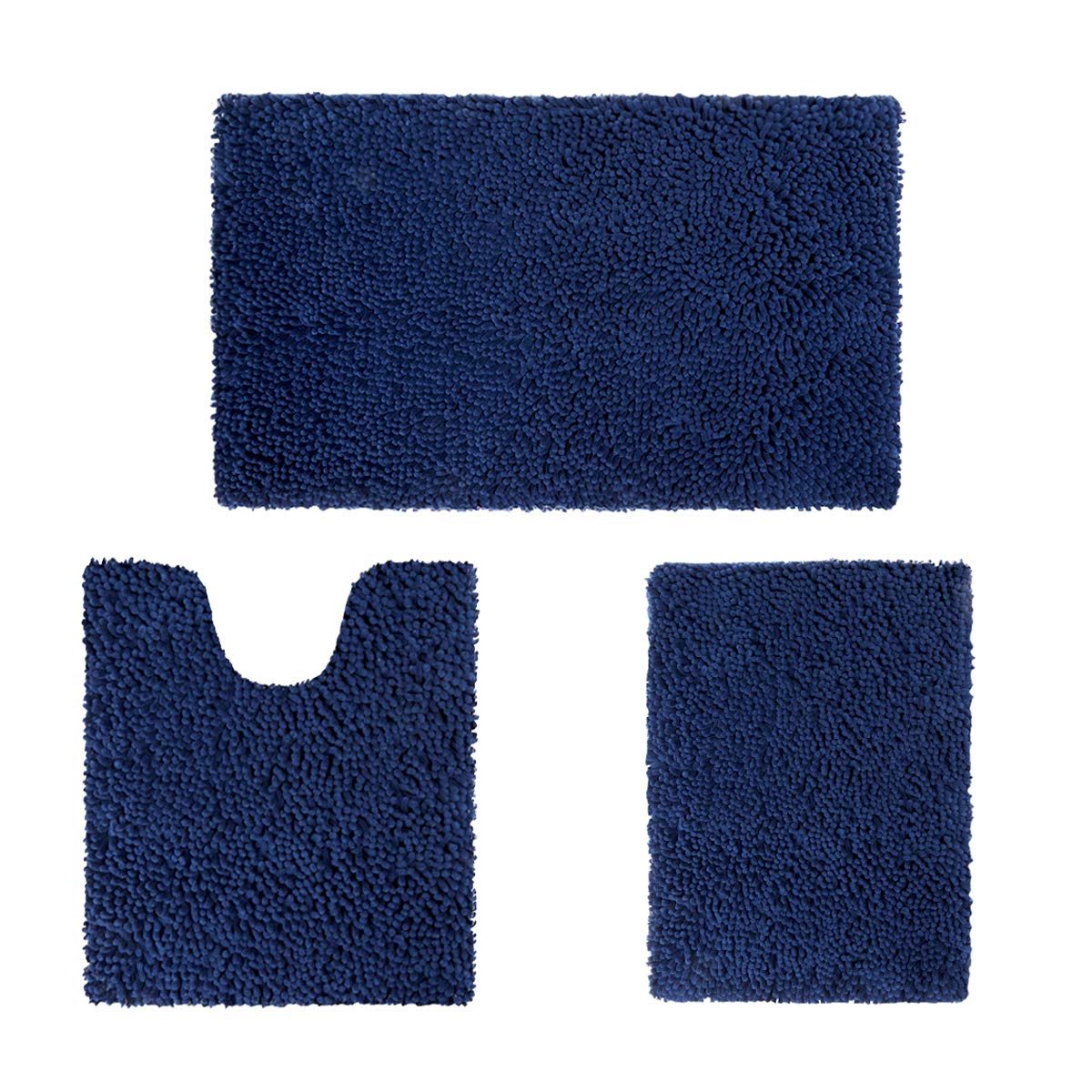 HOMEIDEAS 3 Pieces Bathroom Rugs Set Ultra Soft Non Slip and Absorbent Chenille Bath Rug, Navy Blue Bathroom Rugs Plush Bath Mats for Tub, Shower, Bathroom