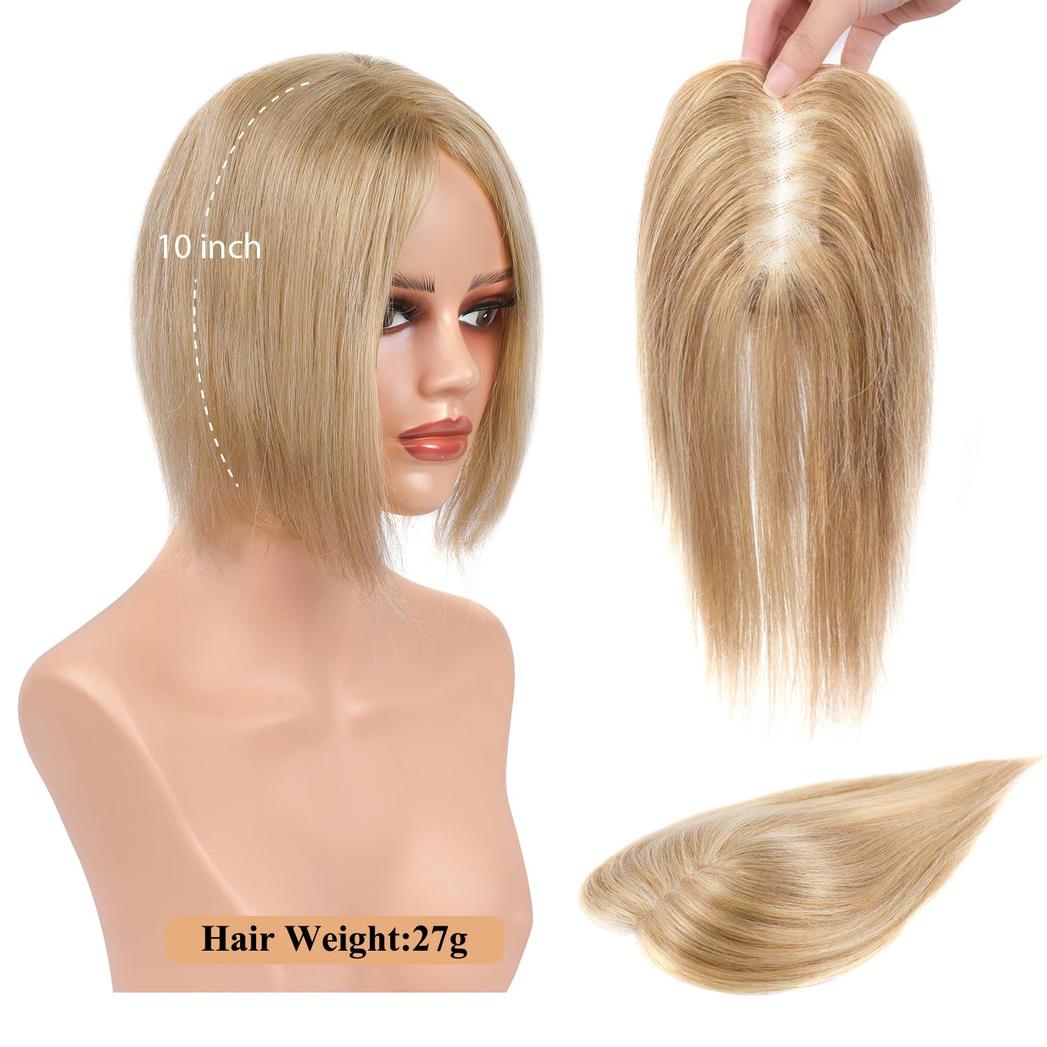 Hair Toppers for Women Short Remy Human Hair Toppers Human Hair Toppers for Thin Hair 10inch Hair Pieces for Women Human Hairs Topper for Women Breathable Swiss Base Golden Wheat Blonde